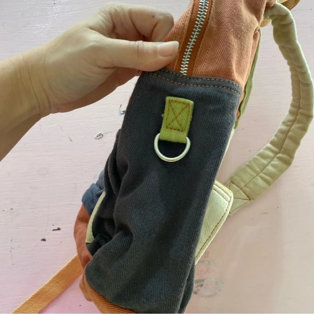 BDG Small Colorblock Backpack Cargo Multi Zipper Neutrals Unique Patchwork